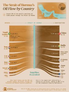 Strait of Hormuz oil trade by country showing top exporters and importers of crude oil and condensate